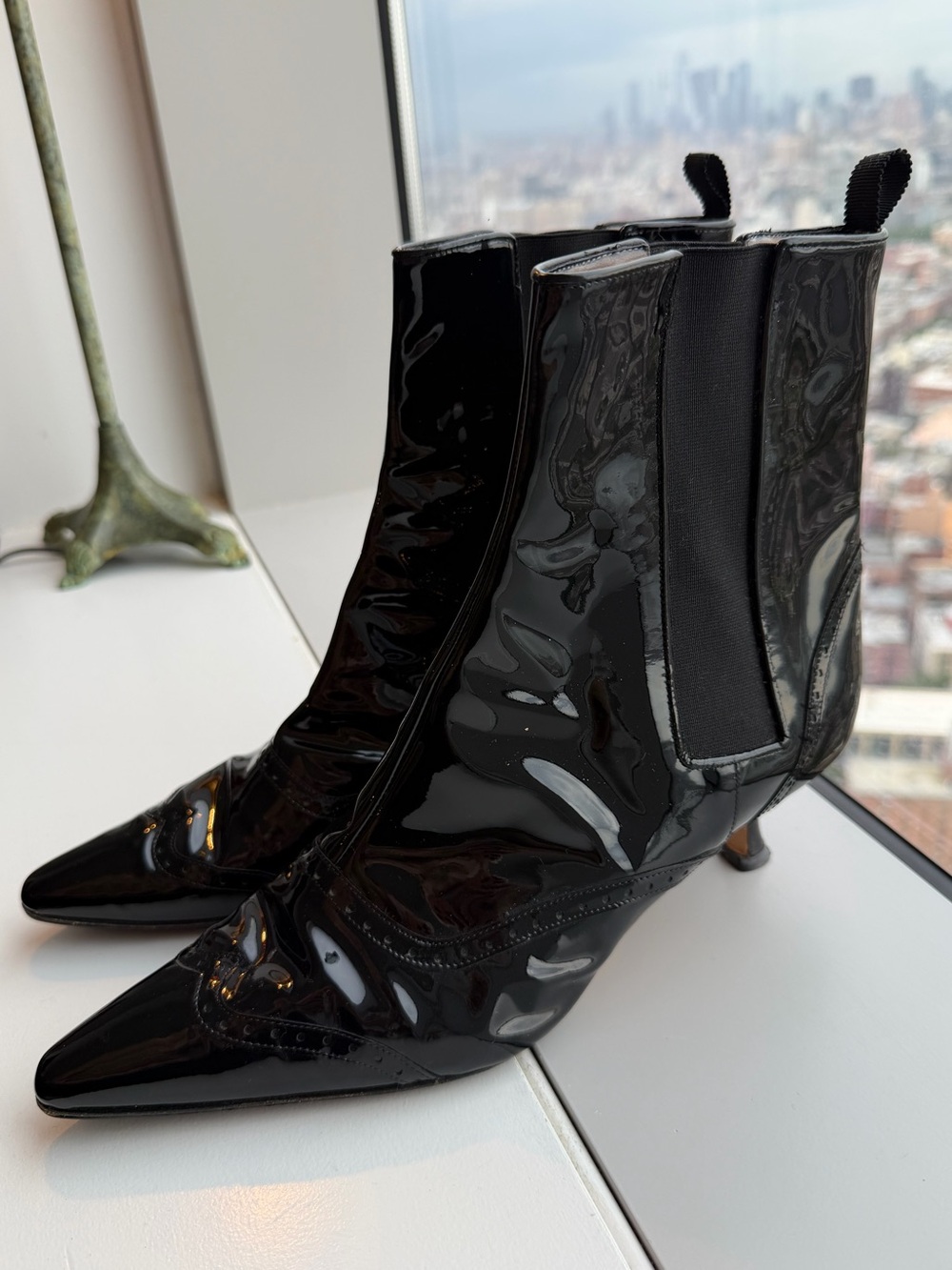 Manolo Blahnik Black Patent Leather Chelsea Ankle Boots 39.5 | Signed by Manolo